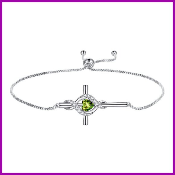 Sterling Silver Cross Bracelet with Birthstone Pendant, 7+2 Inch Chain - Picture 1 of 8